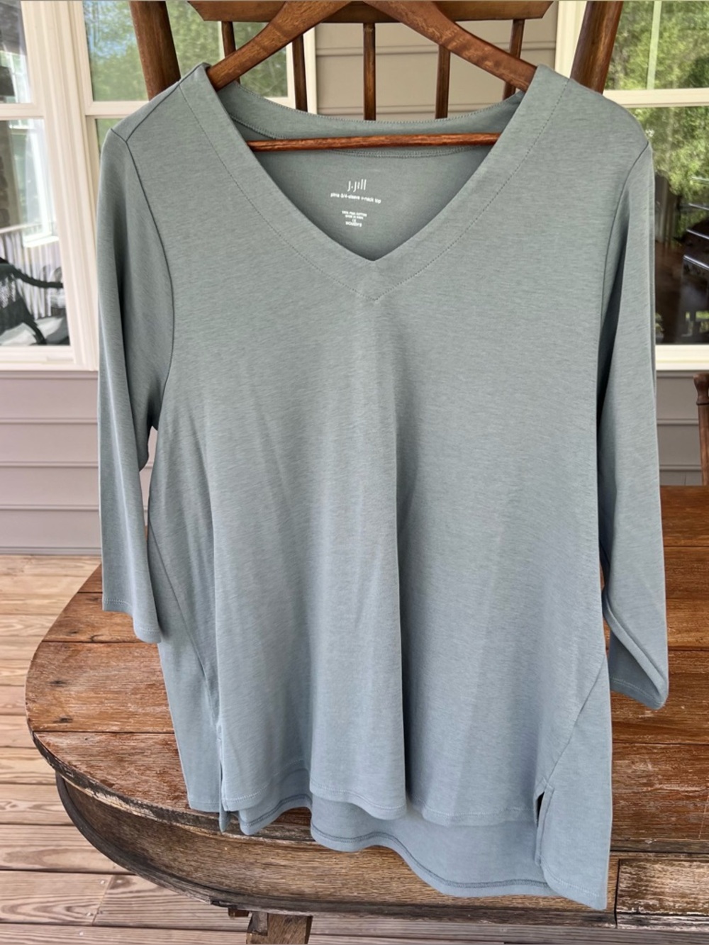 New J Jill Women’s V Neck Long Sleeve Shirt Blue Haze 1X